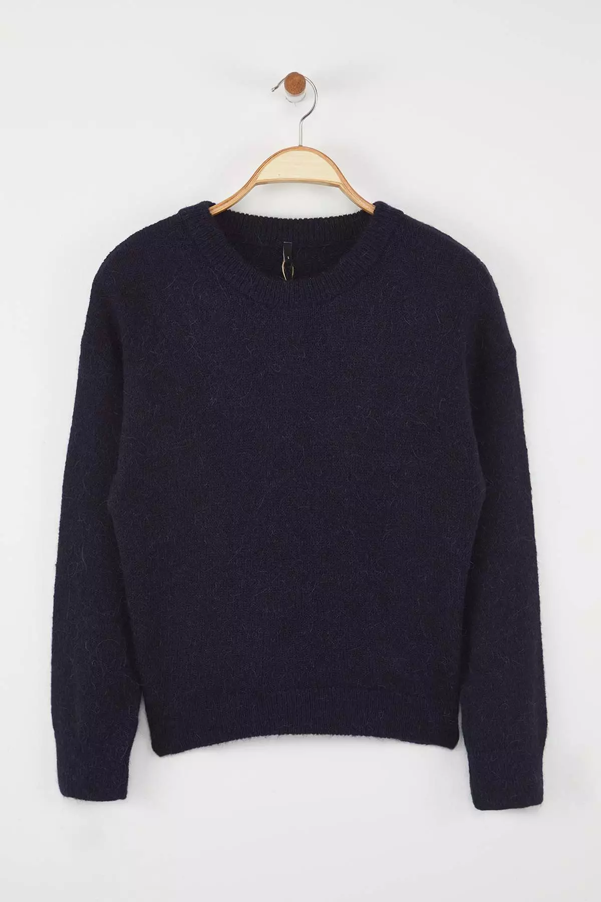 Navy Blue Alpaca Wool Blended Wide Fit Premium Yarn Knitwear Sweater