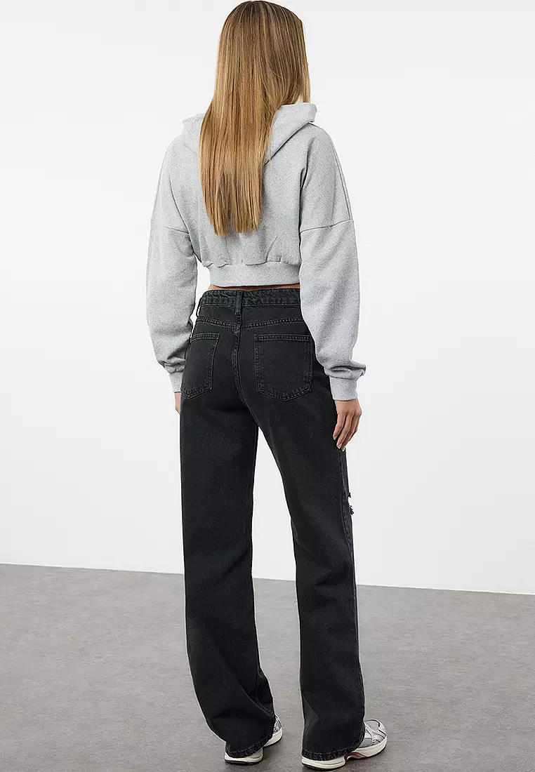 Low Waist Wide Leg Jeans with Ripped Detail