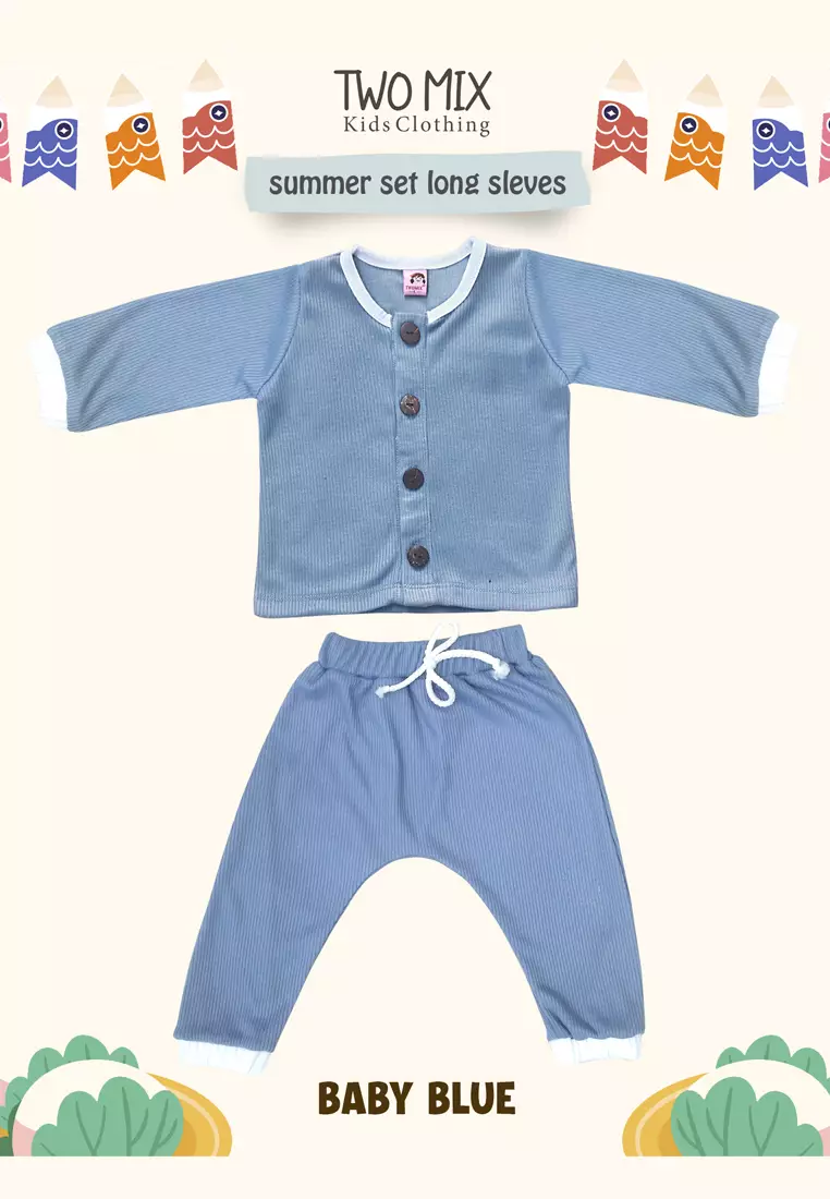 Two Mix - Setelan Baju Anak Lengan Panjang - Summer Set Long Sleeves 0-2 Tahun Biru 4360A