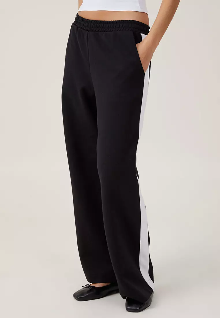 Topshop fold over waist yoga straight leg pants in black