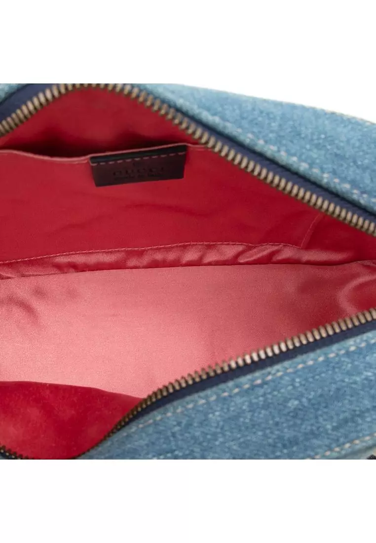 Pre-Loved Gucci Small Gg Marmont Pearl Studded Denim Crossbody