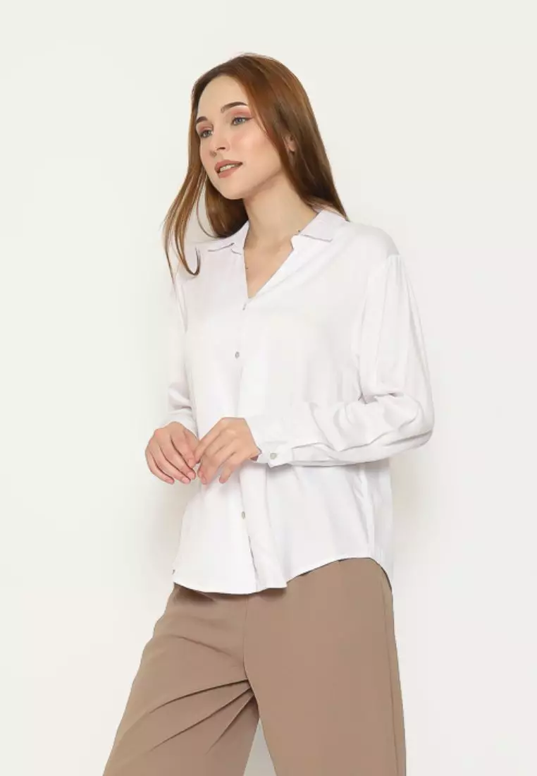 Urban Exchange Milla White Blouse - Atasan Blouse Wanita Lengan Panjang