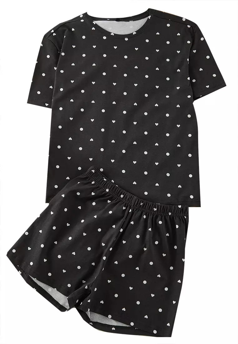 Hearts with Polka Dots Print Pyjamas Set