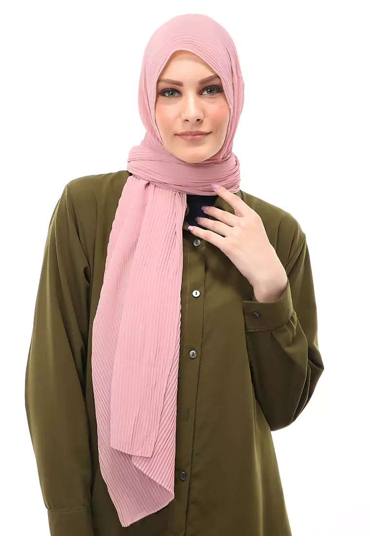 Melissa Pashmina Plisket Garis Hijab Wanita Relaxed Fit - Dusty