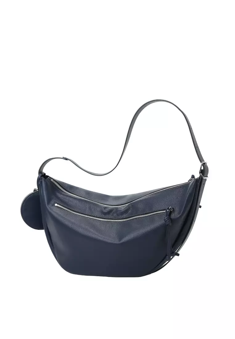 Asymmetric Crescent Hobo Bag - Navy Blue