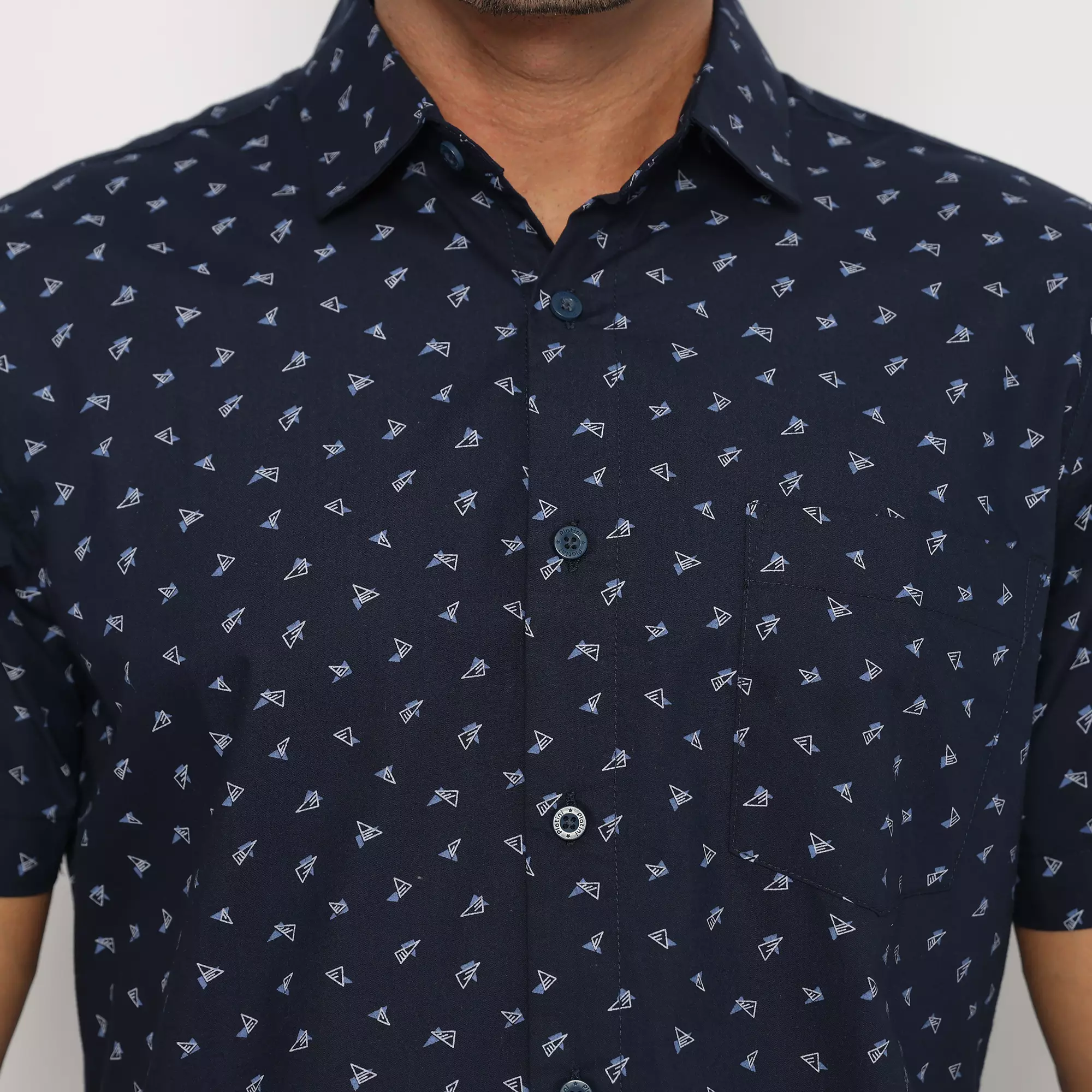 Platini Kemeja Motif Pria Lengan Pendek Katun Navy 132186