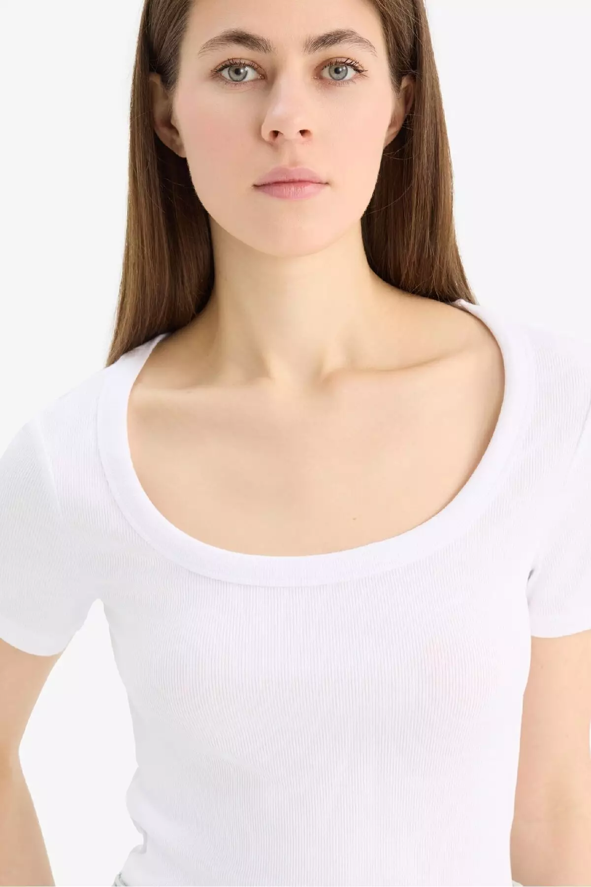Slim Fit Slim Fit Crew Neck Basic Plain Ribbed Camisole Short Sleeve White T-Shirt F0684Ax25Sp