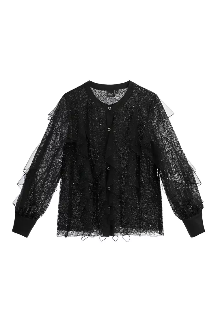 Full Sequin Top With Mesh Ruffle Layer