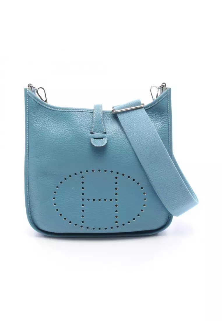 Pre-Loved Hermès Evelyn 3 Troyes PM blue jean Shoulder bag Clemence leather blue silver hardware □N engraved