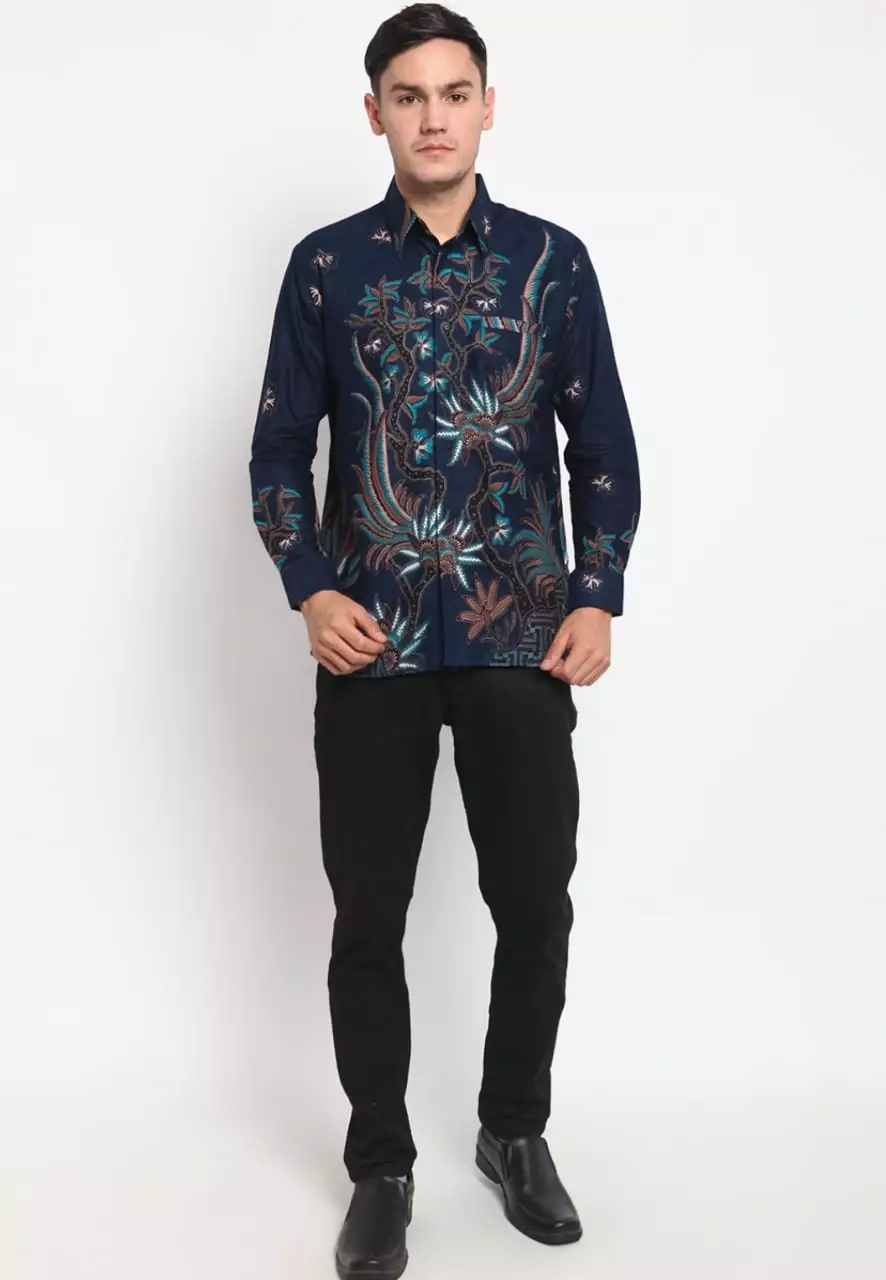 Kemeja Batik Pria Premium Slimfit Elegant Modern Lengan Panjang Jayadrata Navy