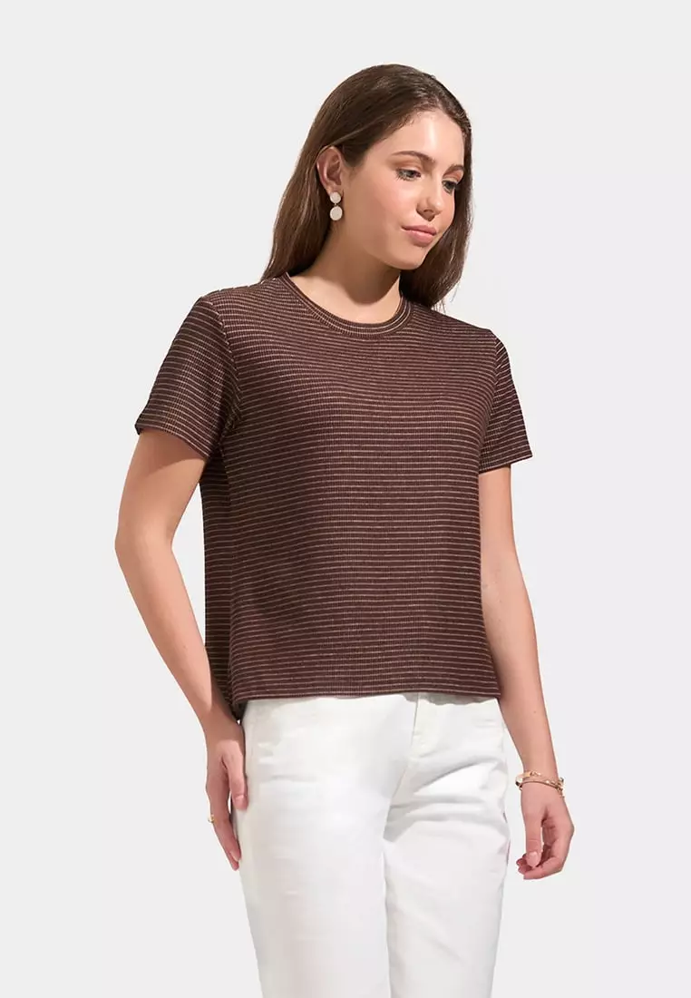 Striped Ribbed Knit T-Shirt