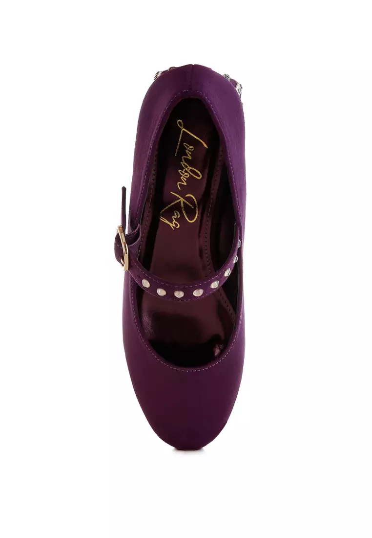 Sepatu Mary Jane Bertabur Warna Ungu