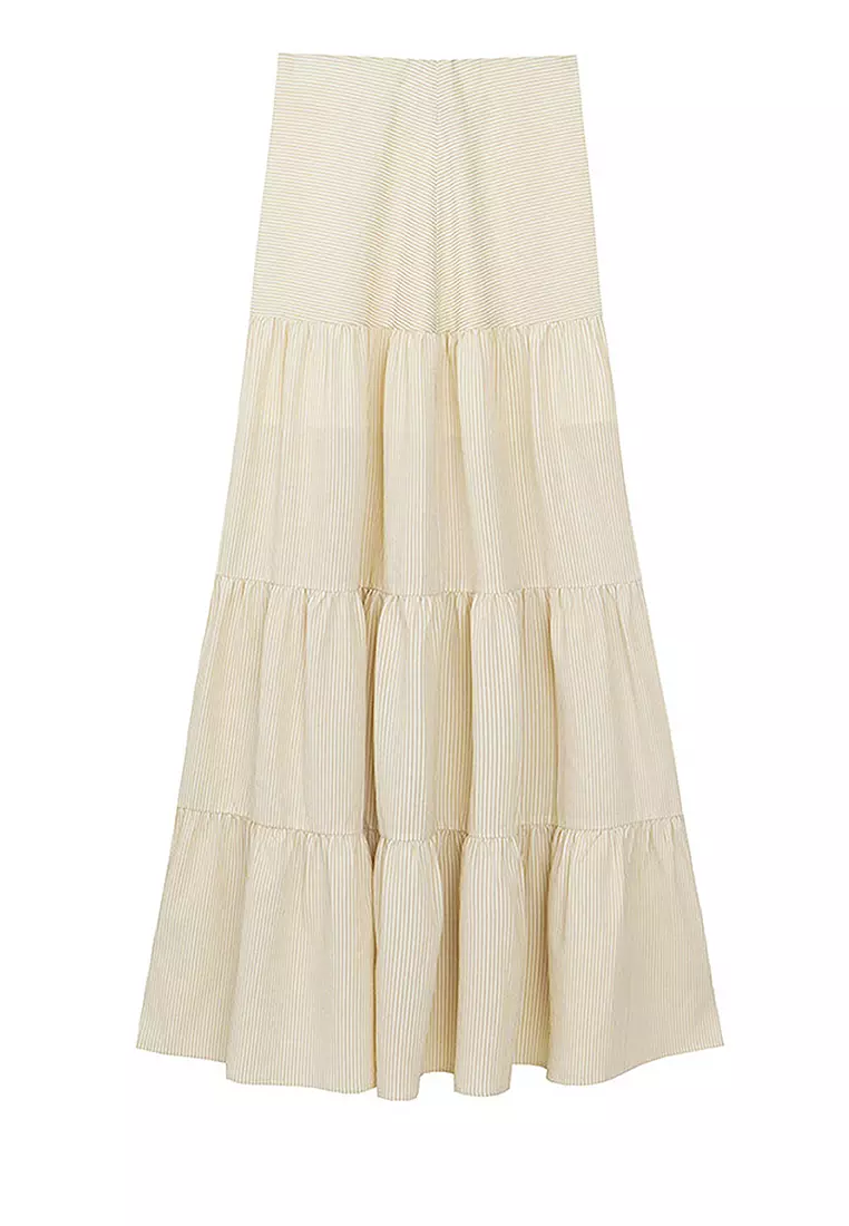 Striped Tiered Maxi Skirt