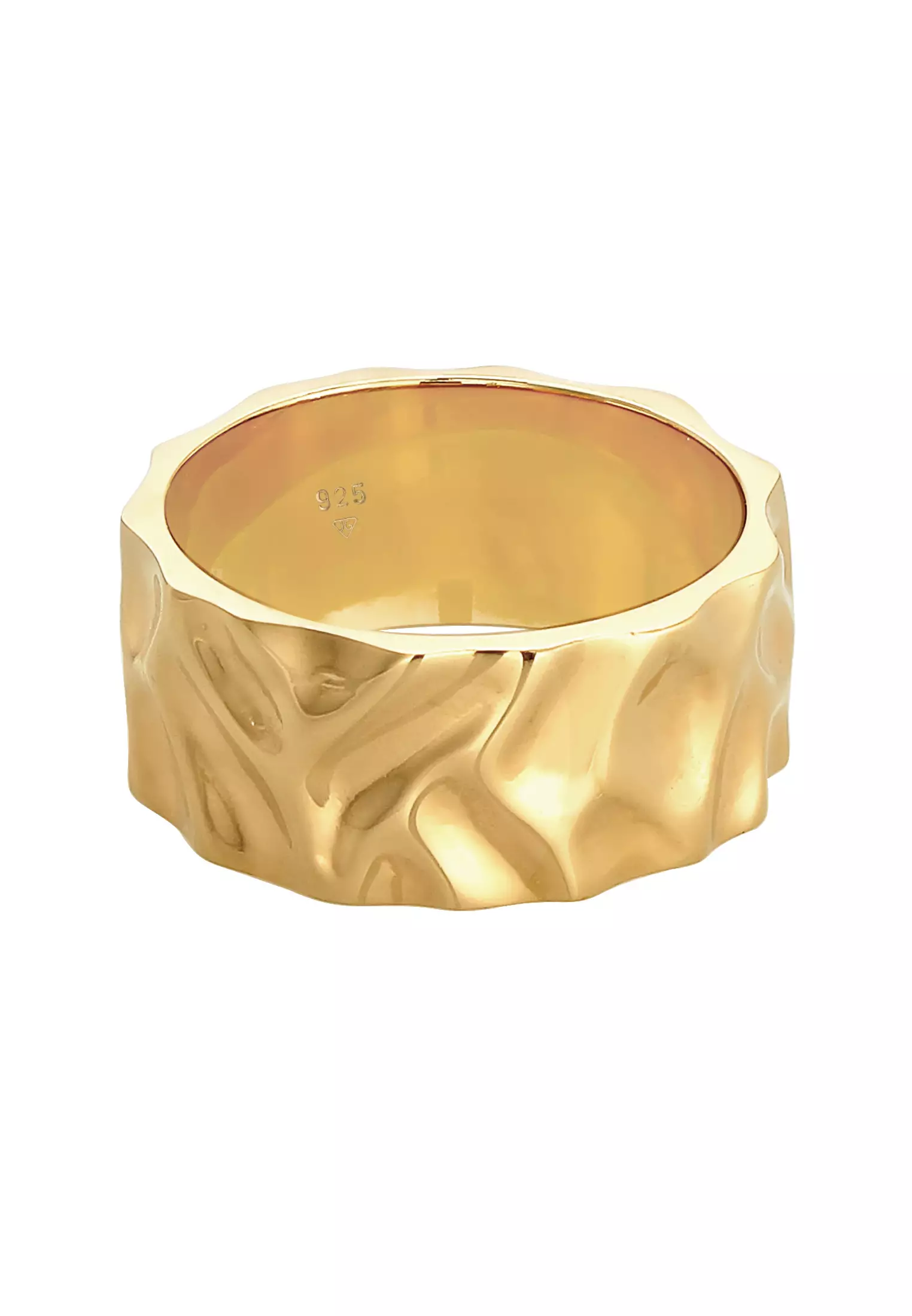 Men's Silver Organic Hammered Band Ring – Gold-Plated