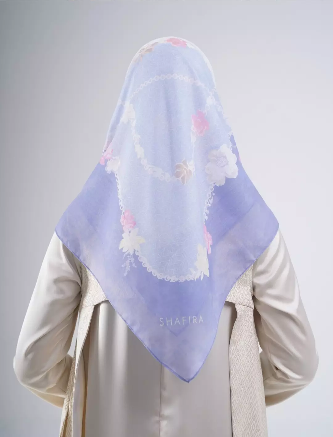 Niomy Printed Scarf Monacron Blue | Hijab Kerudung Segi Empat Motif