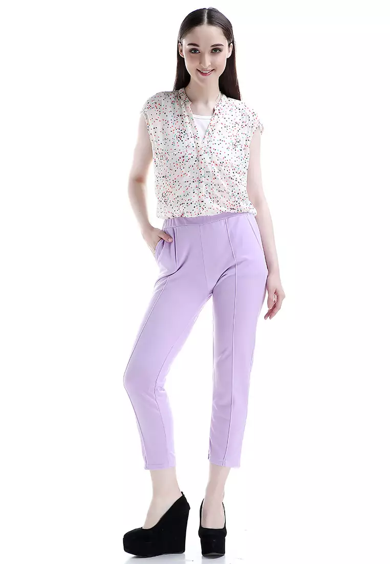 Opium Celana Panjang Wanita Rubbery Waist Long Pants Woman - Ungu