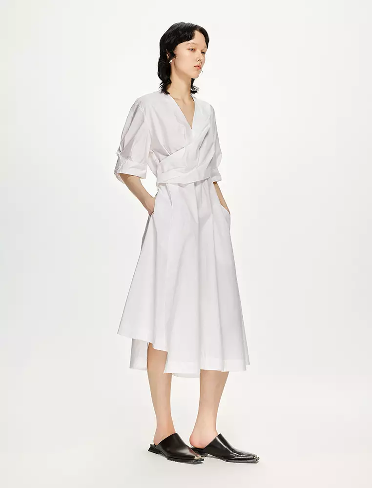Plain Weave X-Line Loose Everyday Casual Short Sleeve Dress