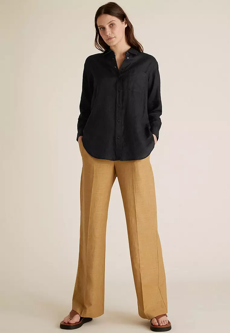 Pure Linen Oversized Long Sleeve Shirt