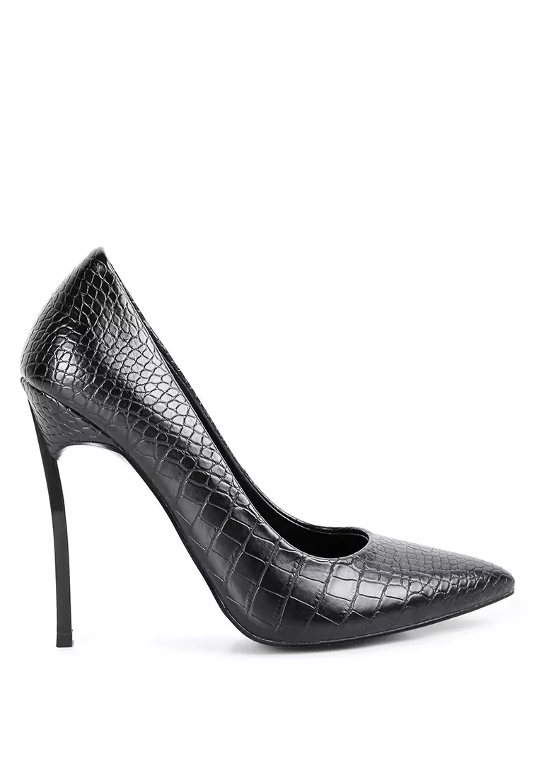 Discount on London Rag  shoes - SKU: Black Croc Patterened High Heeled Dress Shoe