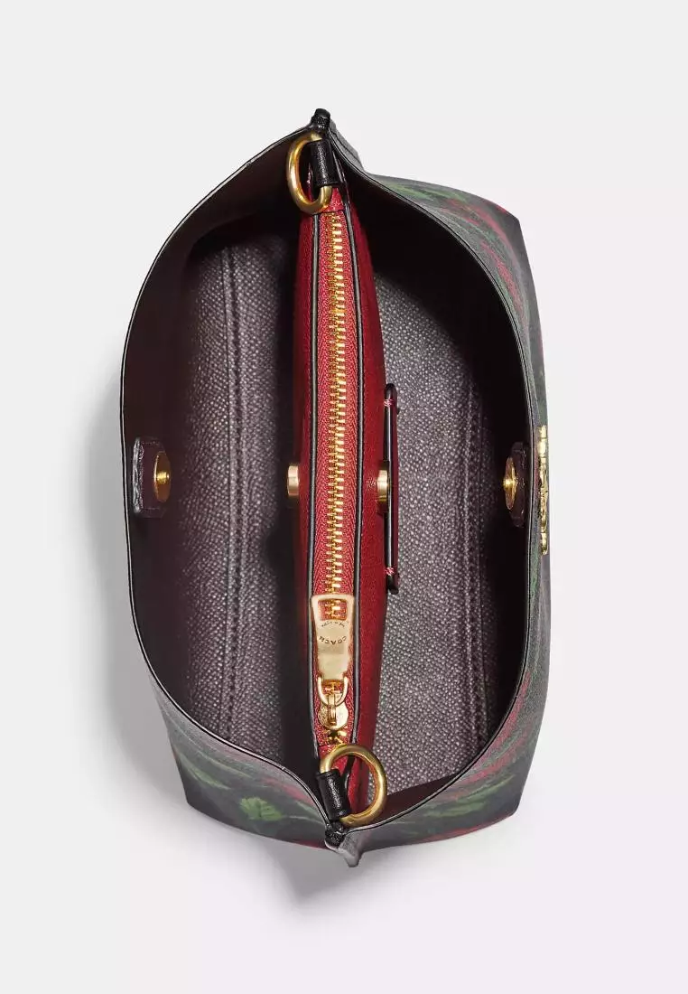 Coach Mollie Bucket Bag 22 In Signature Canvas With Fairytale Rose Print Red Multi