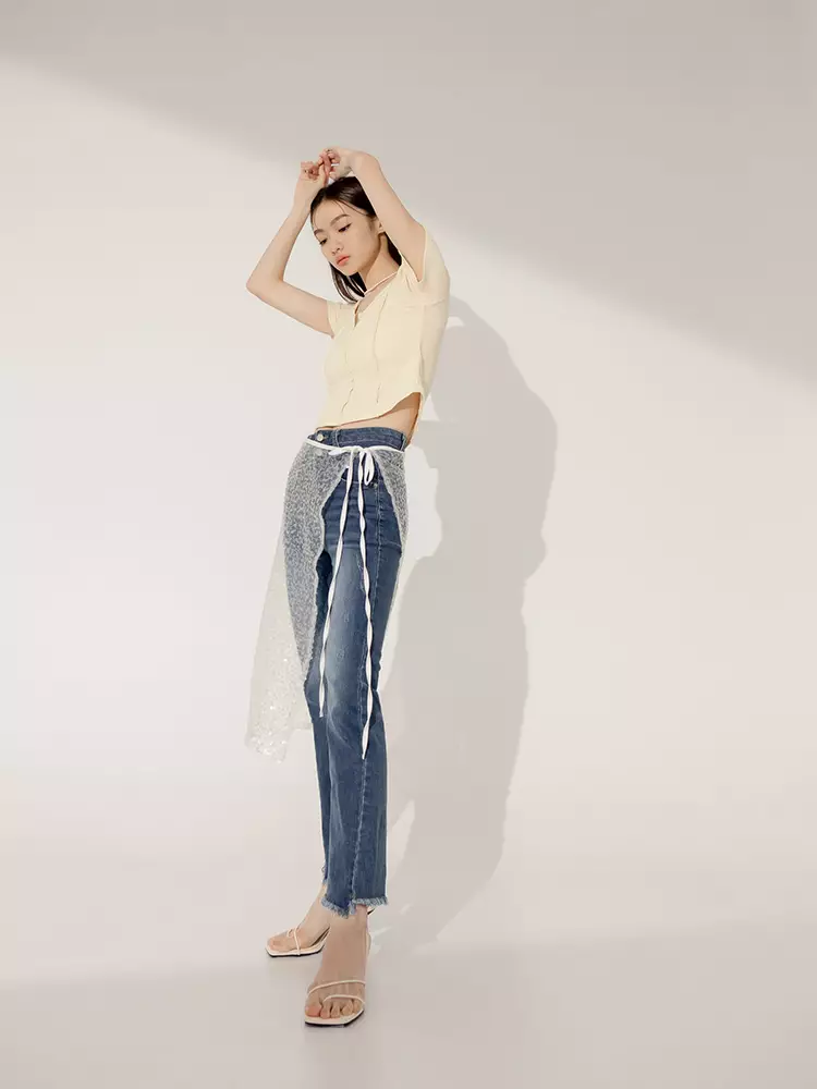 High-Waisted Frayed Hem Flare Pants (Short/Regular Length) [BA7081]