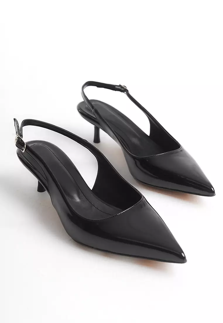 Black Patent Leather Pointed Toe Kitten Heels Women's Classic Heels Takss25To00005