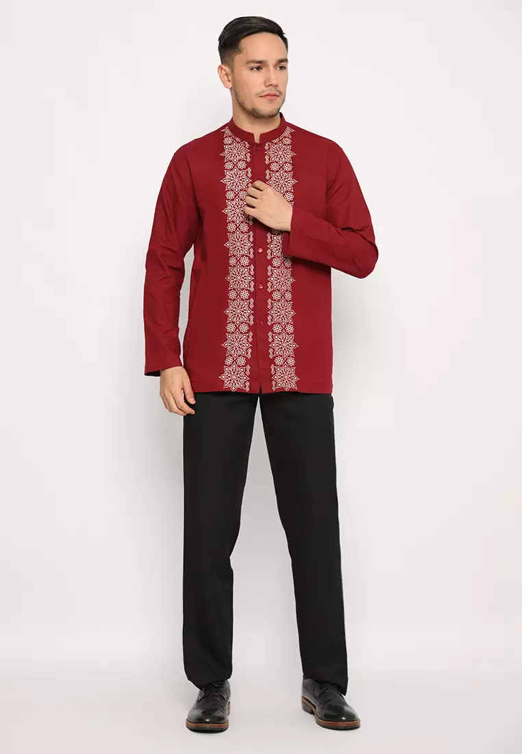 Jobb Haytham Baju Koko Pria Lengan Panjang Regular Fit Maroon