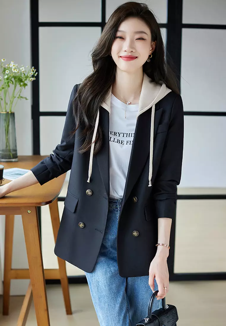 Double Breasted Blazer With Removable Hat