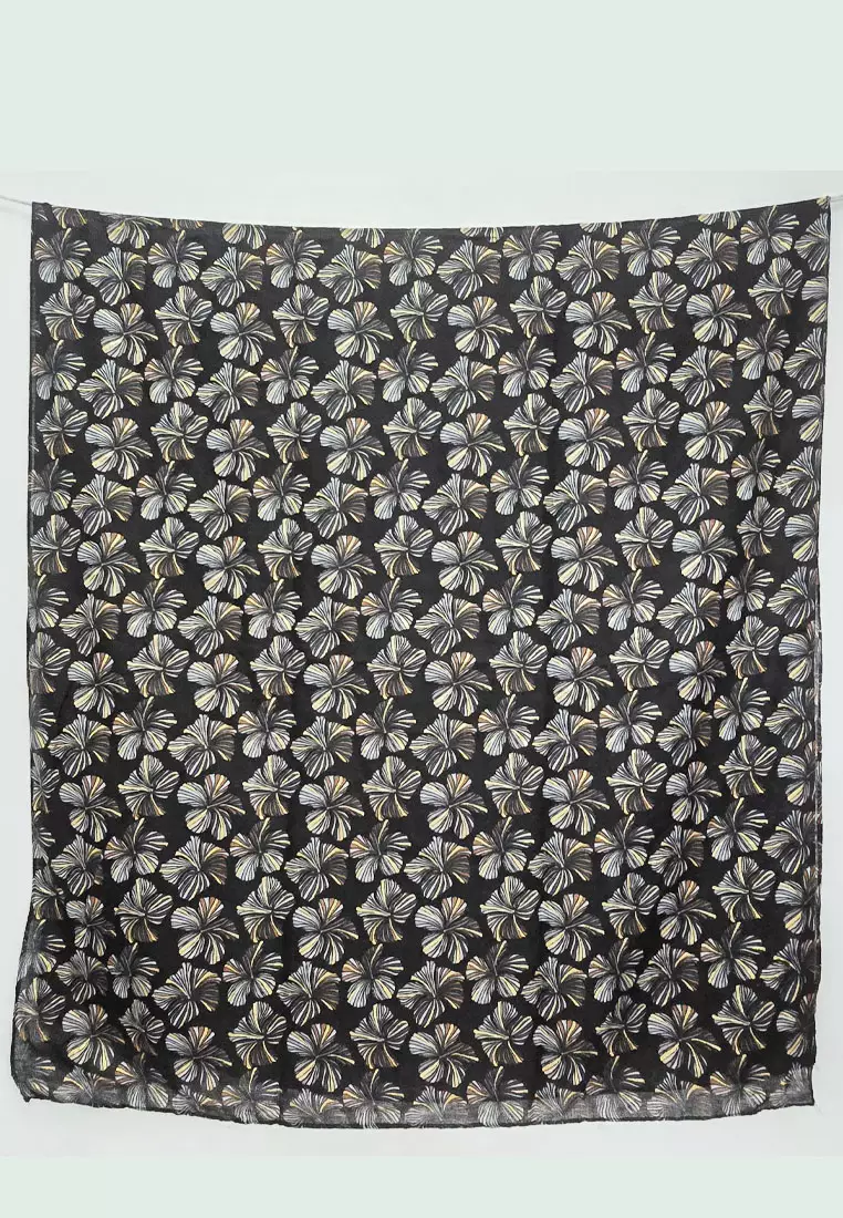 Aksesoris Wanita Orchid Gold Dust Embellish Syal Wanita Prada Viscose Pashmina Shawl Black & Gold