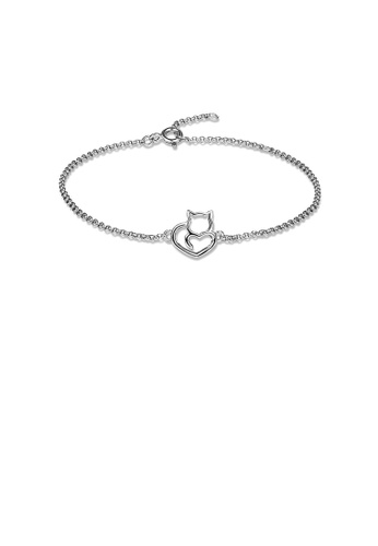 Glamorousky silver 925 Sterling Silver Simple Cute Cat Bracelet 58A6CAC8D1FF04GS_1