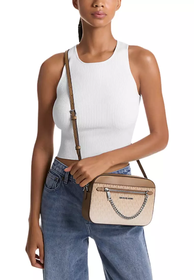 Michael Kors Signature Logo Ombre Jet Set Large Crossbody Bag In Husk 35R5STTC9V