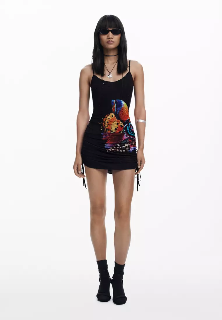 Desigual Women's V-Neck Ethnic Embroidered Dress - A-Line Sleeve Dress In Black (Vest_calendula)