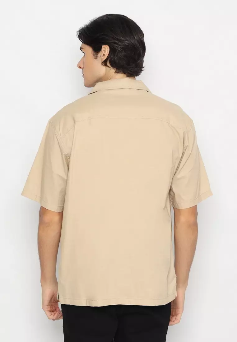 RBJ Kemeja Polos Cotton Slub Krah Hawaii Khaky Muda Regular Fit Pria