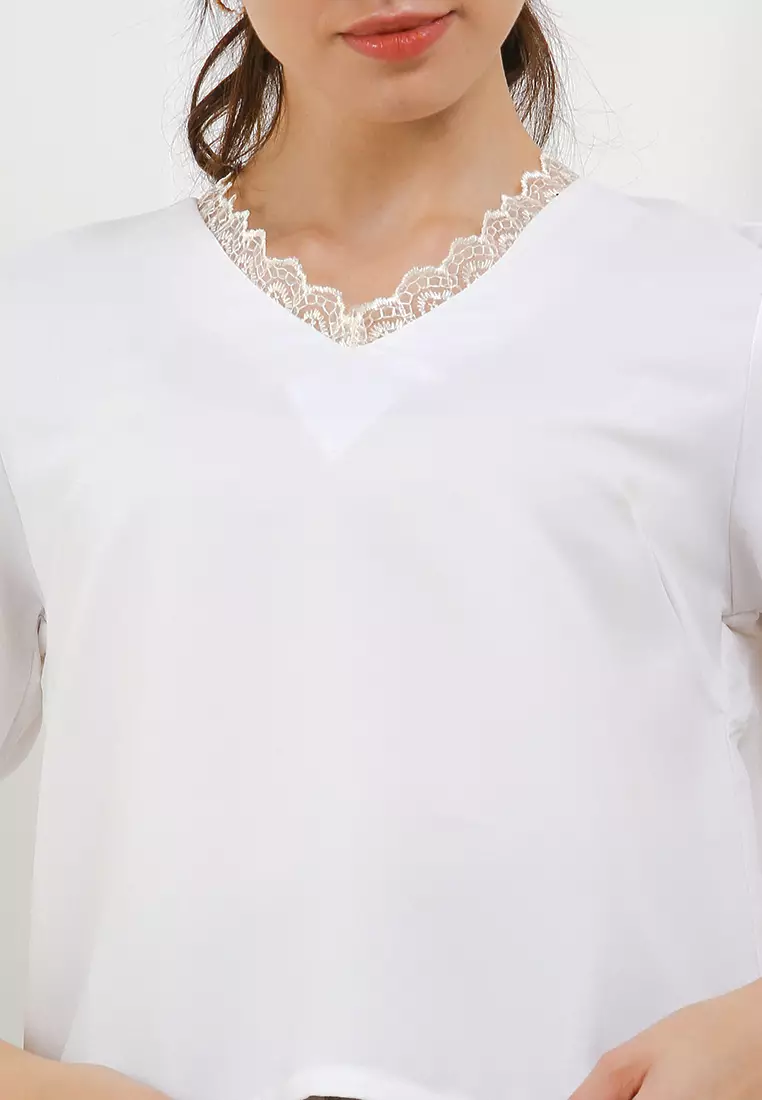 Lacey V Neck Short Sleeve Blouse