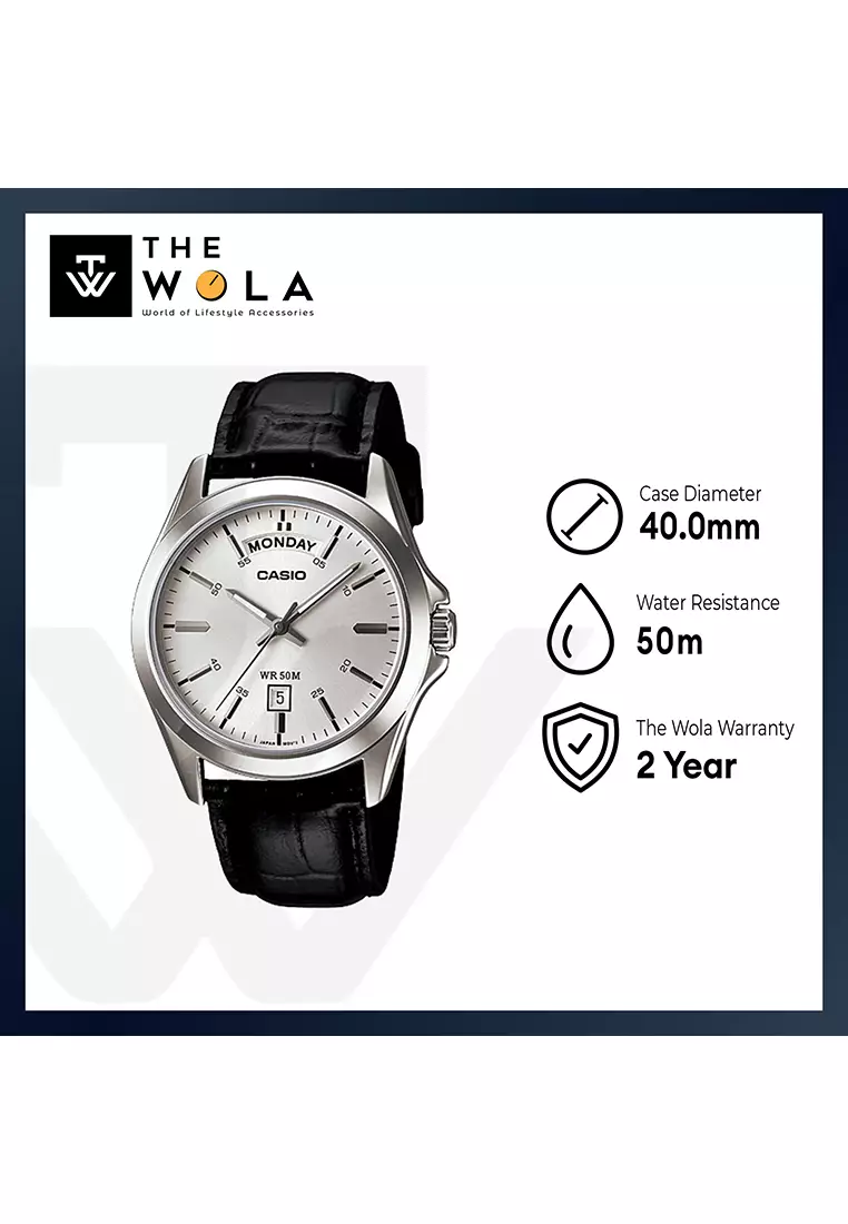 Men Analog Watch MTP-1370L-7AV Black Leather Strap