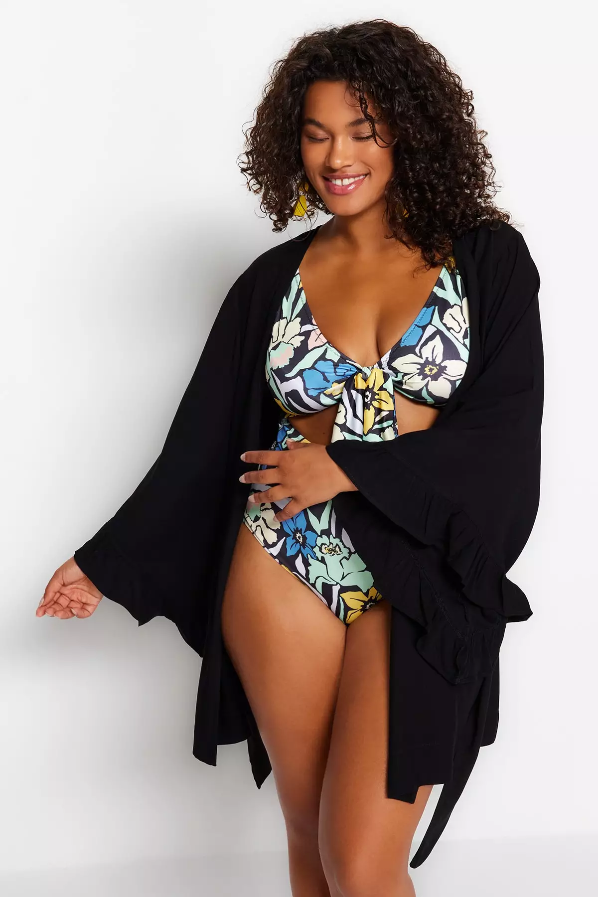 Plus Size Ruffle Woven Kimono & Kaftan