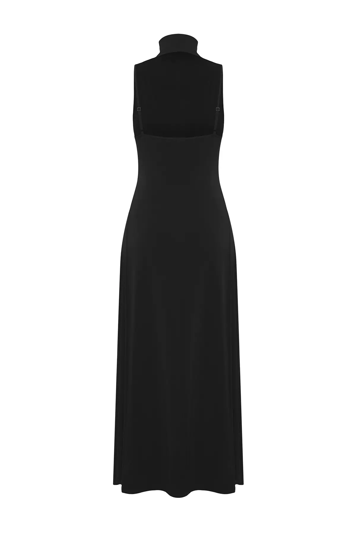 Limited Edition Black Stand Collar Backless Waist Opening Flexible Maxi Knit Dress TWOSS25EL00477