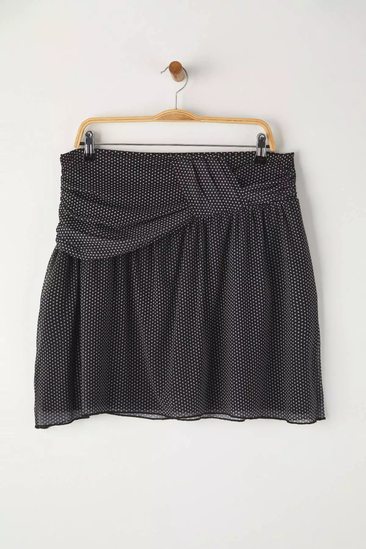 Black Polka Dot Patterned Pleated Waist Mini Tulle Knit Plus Size Skirt