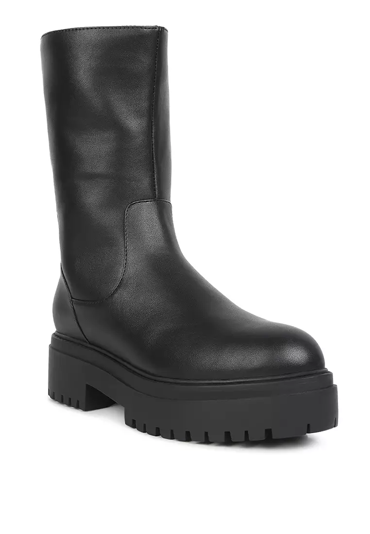 Black Panelled Lug Sole Boots