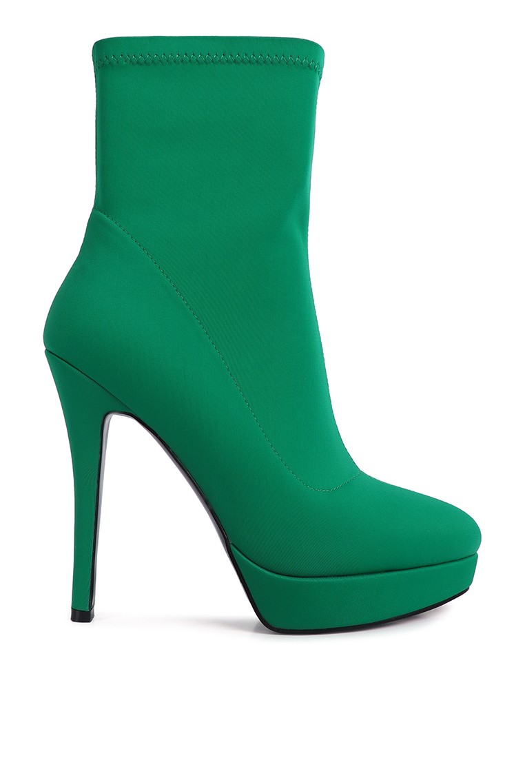 Green High Heeled Lycra Ankle Boot