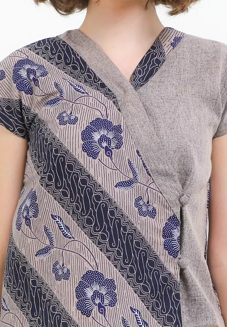 Blouse Crop Top Atasan Wanita Batik Kerja Casual Formal Lining Furing Bianca