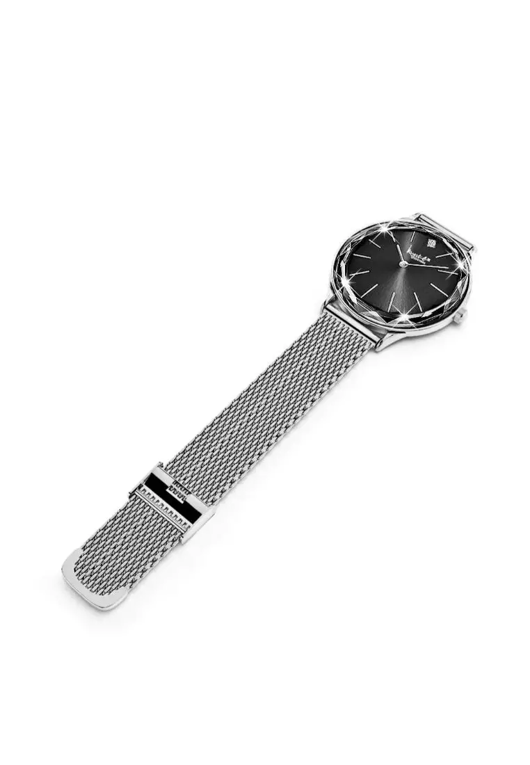 Geometric Mineral Glass Feat SWAROVSKI®Crystal Watch Silver Black