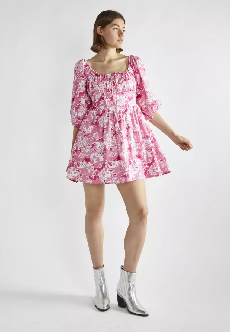 Scoop Neck Puff Sleeve Mini Dress