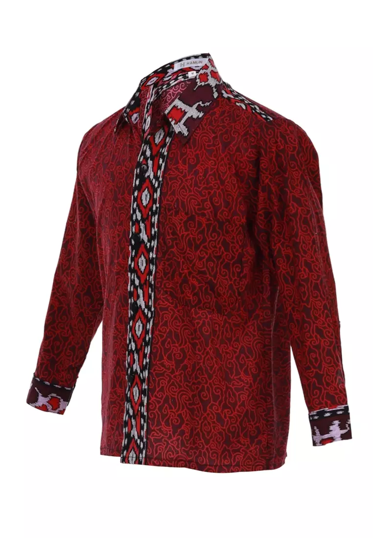 Lucas Kemeja Formal Batik Anak Laki-laki Lengan Panjang Motif Mega Mendung Kids Traditional Shirt Material Cotton ORIGINAL - Red