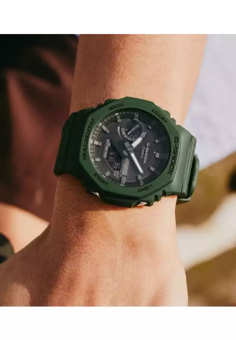 GA-B2100-3A Men's Green Resin Strap Solar Powered Digital Watch