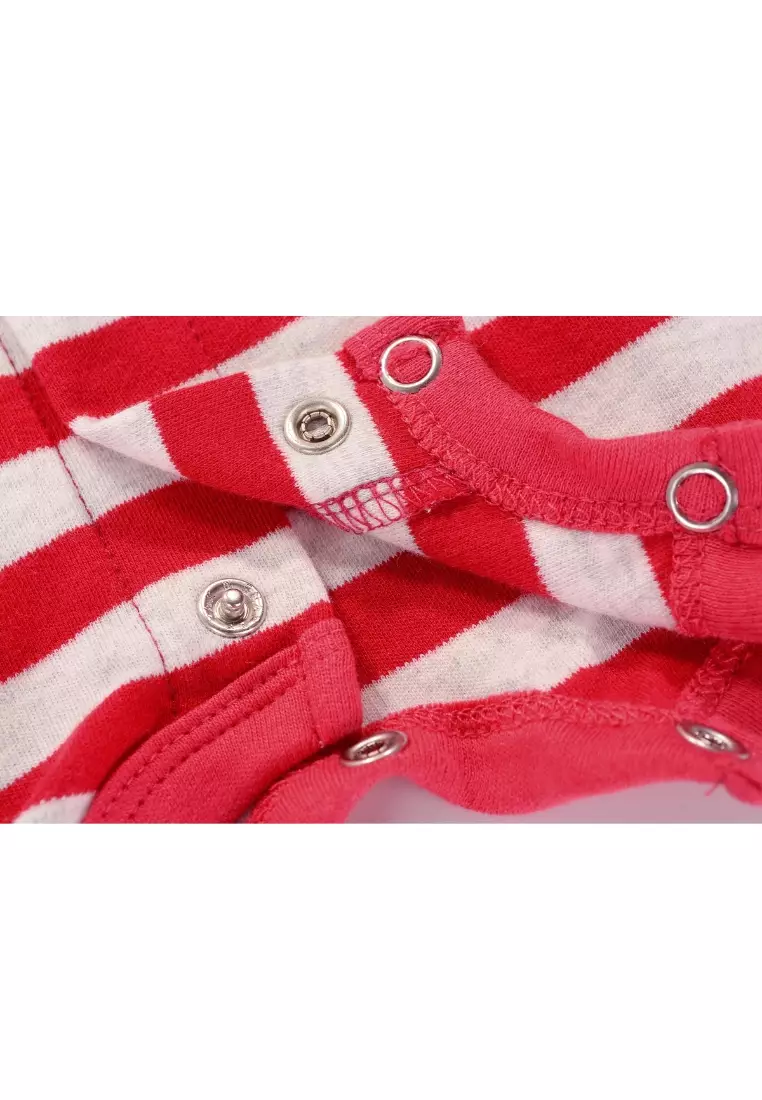 Baby Boy Red Stripe Romper w Embroidered Puppy