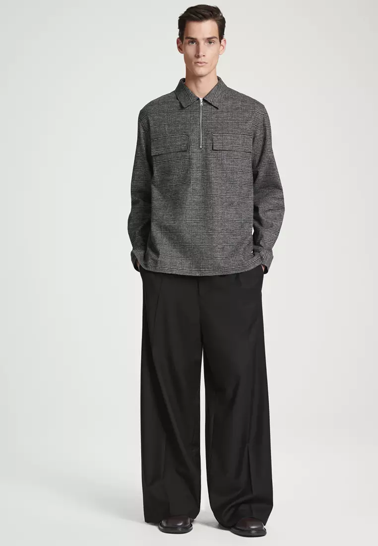 Relaxed Checked Cotton Half-Zip Shirt