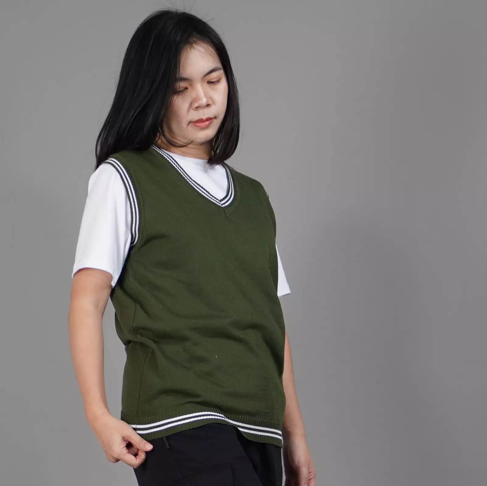 Rompi Rajut Wanita Knit Vest Wanita Rompi Wanita Gaya Korea Knit Outer Korean Style - ARMY