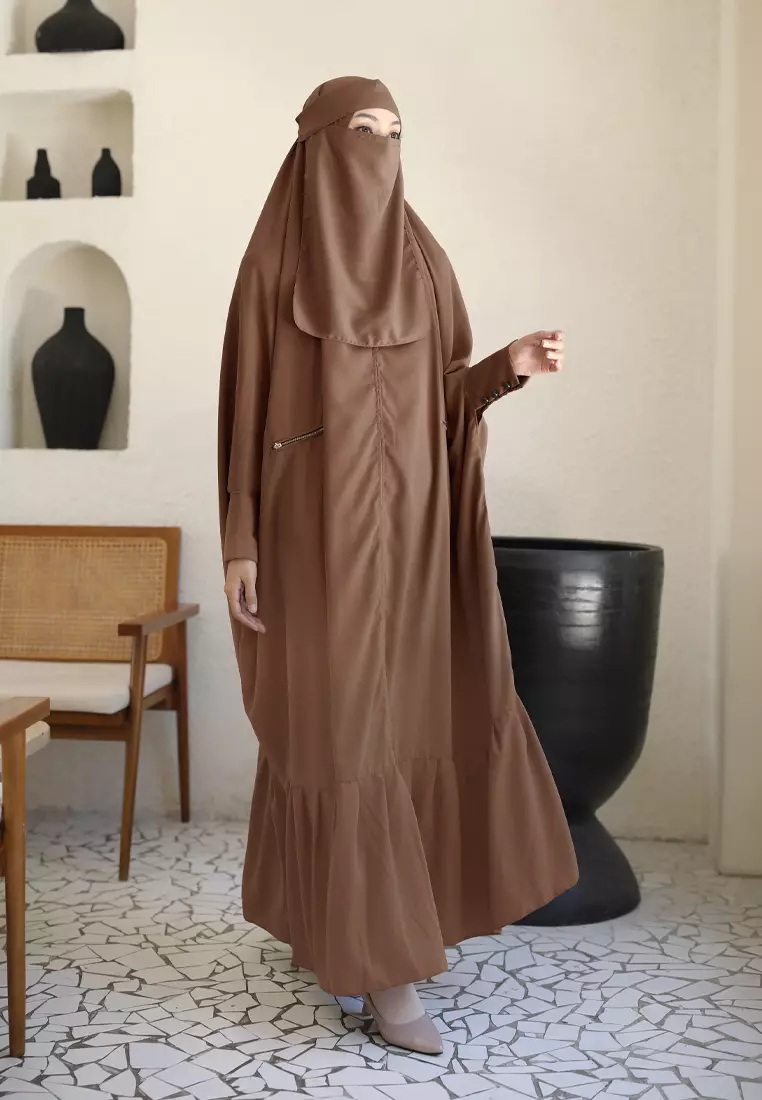 Zelena - Yasmina Abaya Set | Set Dress Khimar Ruffle - Brownies