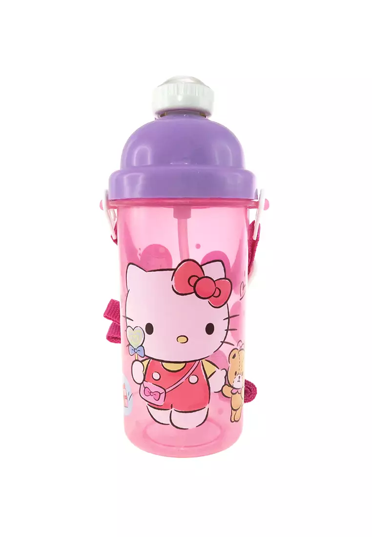 Smile Graphic Bear Flip Straw Water Bottle - Pink